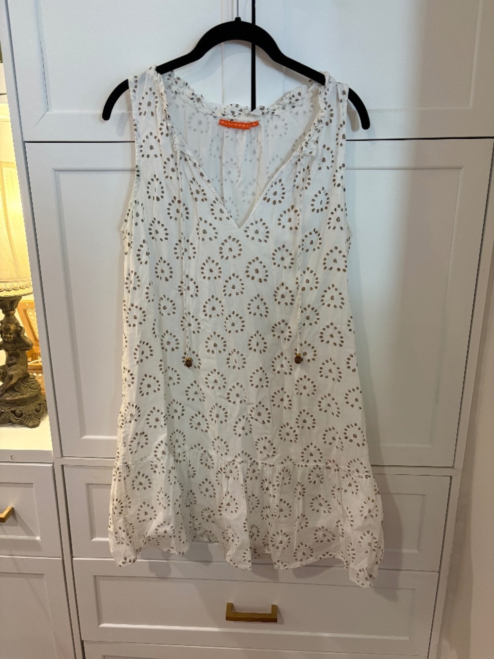 Oliphant White and Gold block print Cotton Tunic Dress Size L
